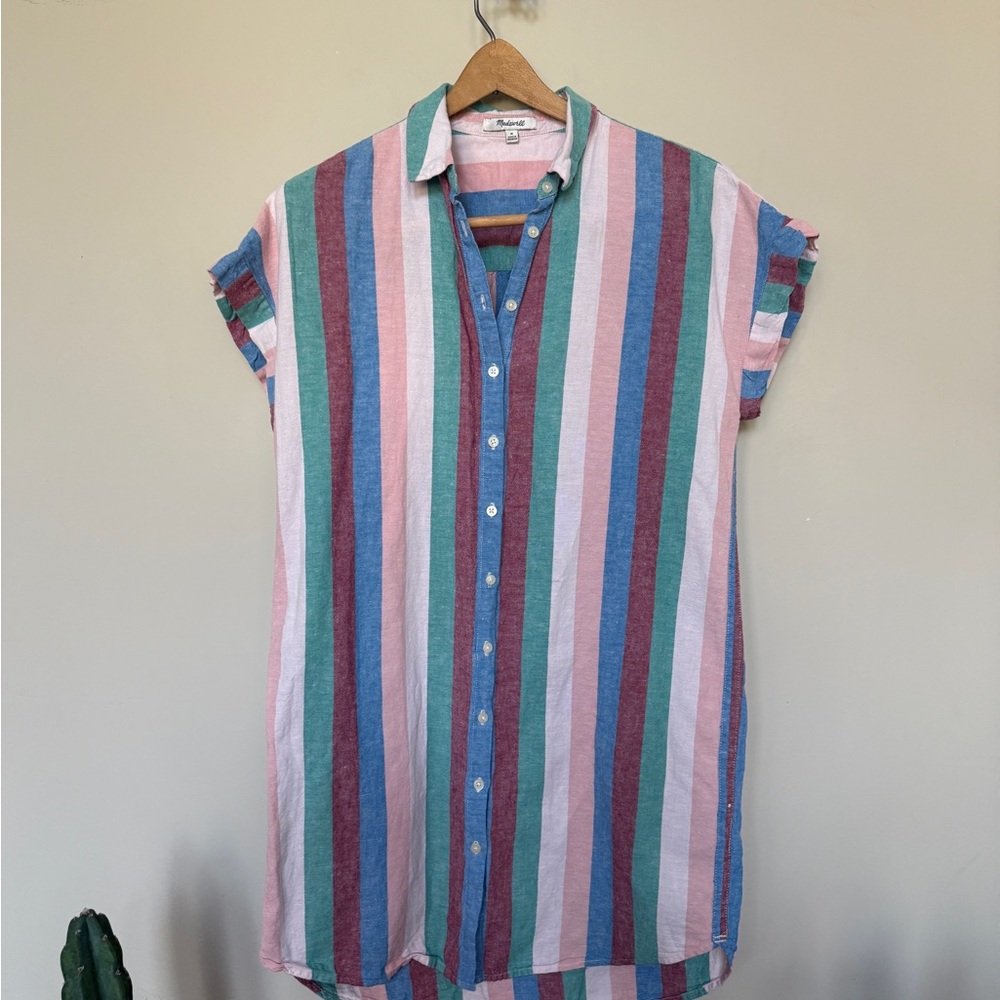 Madewell Striped Linen Blend Shirt Dress | Button Front | Size M